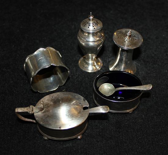 Silver cruet set & napkin ring